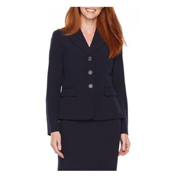 Le Suit Womens Size 8 Navy Blue Notch Collar Three Button Blazer Jacket Work NWT - Picture 1 of 7